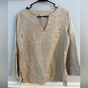 Edward 100% Linen Embroidered Tunic Top Medium Beige Boho Coastal 110